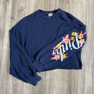 Women’s Victoria Secret PINK Blue Cropped Printed Crew Sweater Size M